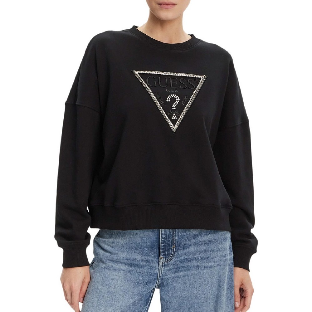 GUESS CN RACHELE TRIANGLE SWEATSHIRT ΜΠΛΟΥΖΑ ΦΟΥΤΕΡ ΓΥΝΑΙΚΕΙΑ BLACK