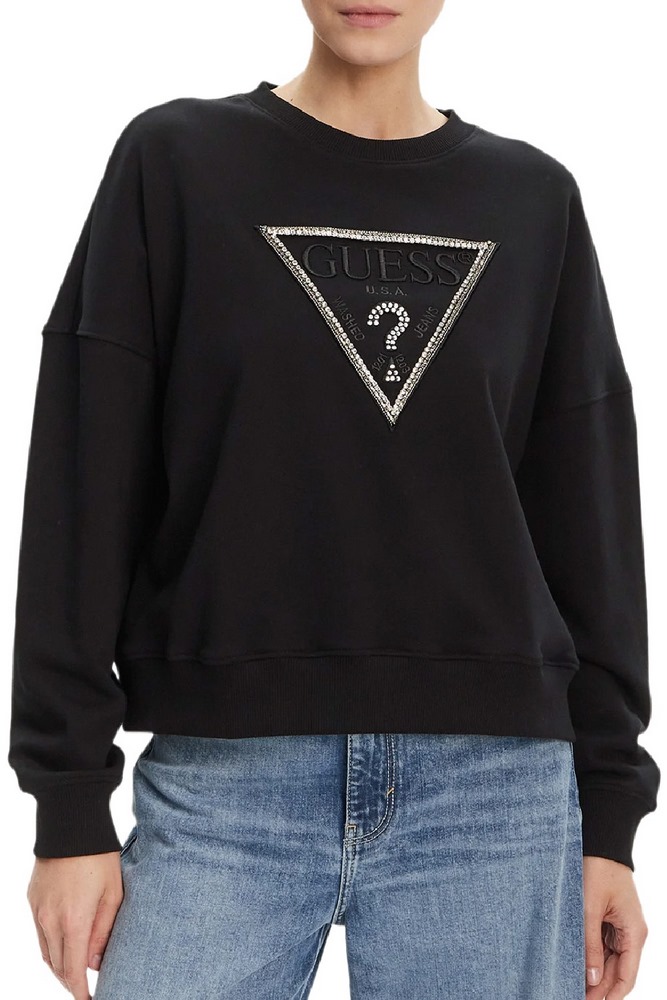 GUESS CN RACHELE TRIANGLE SWEATSHIRT ΜΠΛΟΥΖΑ ΦΟΥΤΕΡ ΓΥΝΑΙΚΕΙΑ BLACK