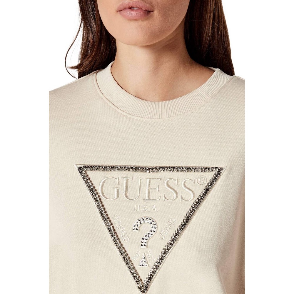 GUESS CN RACHELE TRIANGLE SWEATSHIRT ΜΠΛΟΥΖΑ ΦΟΥΤΕΡ ΓΥΝΑΙΚΕΙΑ BEIGE
