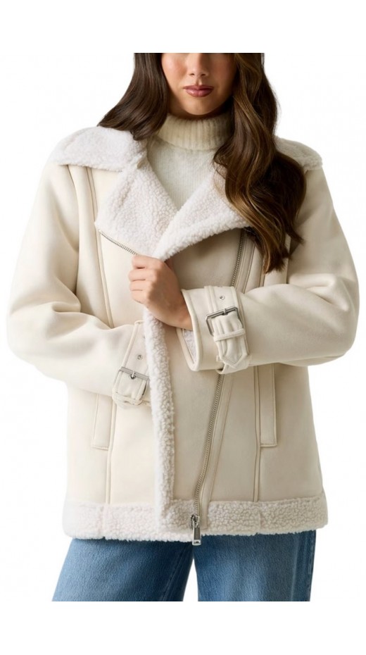GUESS MARISTELLA FAUX SHEARLING JKT ΜΠΟΥΦΑΝ ΓΥΝΑΙΚΕΙΟ WHITE