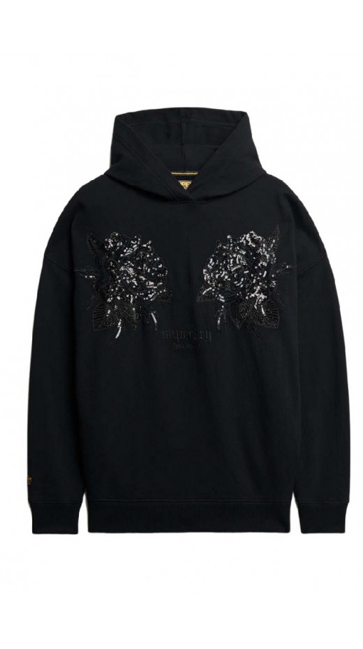 SUPERDRY D3 OVIN TATTOO EMBELLISH OVERSIZE HOOD ΦΟΥΤΕΡ ΜΠΛΟΥΖΑ ΓΥΝΑΙΚΕΙΑ BLACK