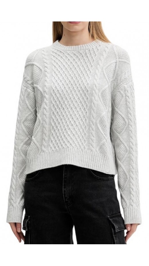 GUESS JEANS LS CN CABLE SWTR ΜΠΛΟΥΖΑ ΠΛΕΚΤΗ ΓΥΝΑΙΚΕΙΑ GREY