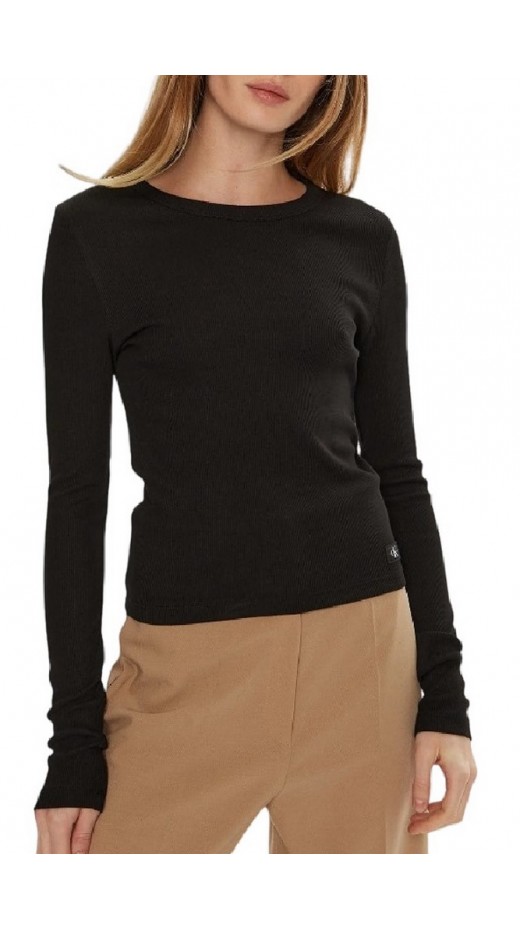 CALVIN KLEIN JEANS WOVEN LABEL RIB LONG SLEEVE ΜΠΛΟΥΖΑ ΓΥΝΑΙΚΕΙΑ BLACK