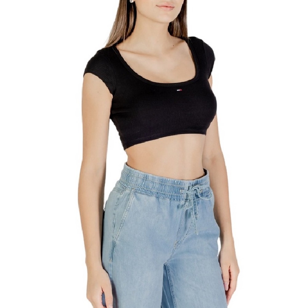 TOMMY JEANS SP CRP RIB SS TOP ΤΟΠ ΓΥΝΑΙΚΕΙΟ BLACK