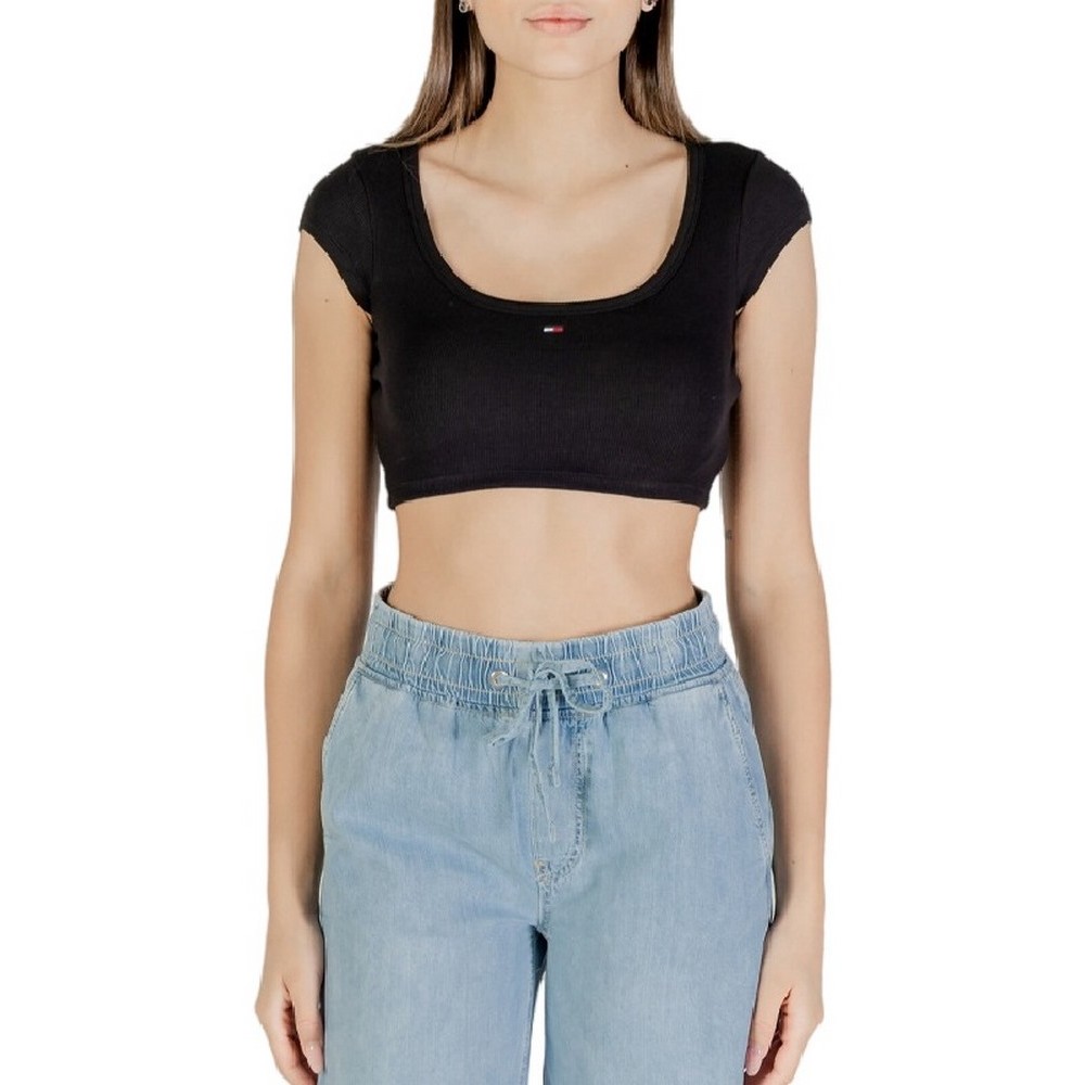 TOMMY JEANS SP CRP RIB SS TOP ΤΟΠ ΓΥΝΑΙΚΕΙΟ BLACK