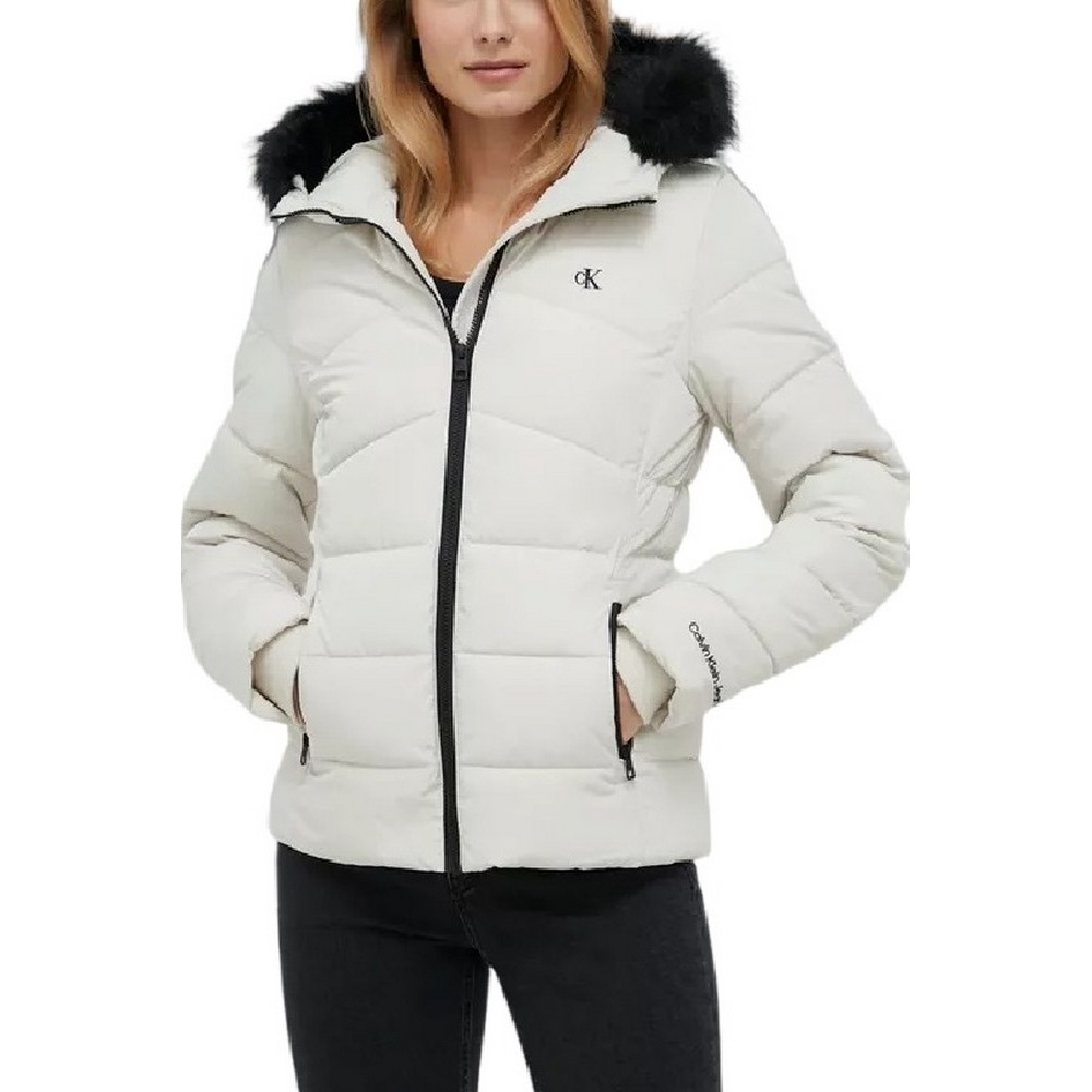 CALVIN KLEIN JEANS FAUX FUR MW FITTED SHORT PUFFER ΜΠΟΥΦΑΝ ΓΥΝΑΙΚΕΙΟ ECRU