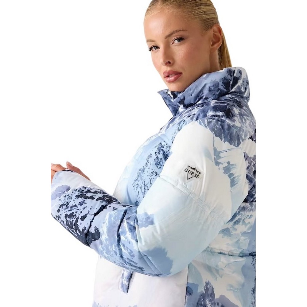 GUESS PRINTED MOUNTAINS CROP PUFFA ΜΠΟΥΦΑΝ ΓΥΝΑΙΚΕΙΟ BLUE