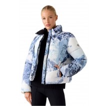 GUESS PRINTED MOUNTAINS CROP PUFFA ΜΠΟΥΦΑΝ ΓΥΝΑΙΚΕΙΟ BLUE