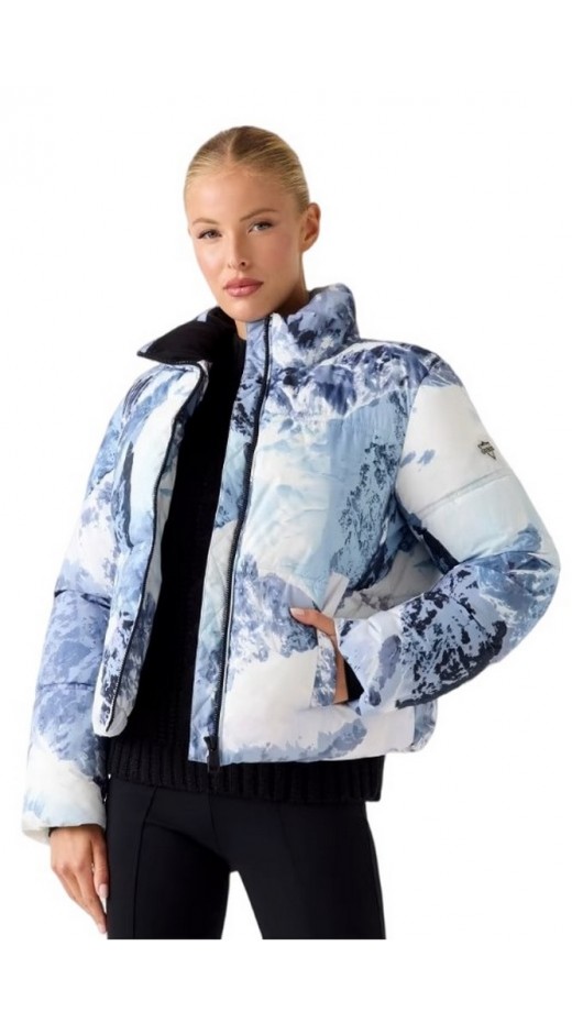GUESS PRINTED MOUNTAINS CROP PUFFA ΜΠΟΥΦΑΝ ΓΥΝΑΙΚΕΙΟ BLUE