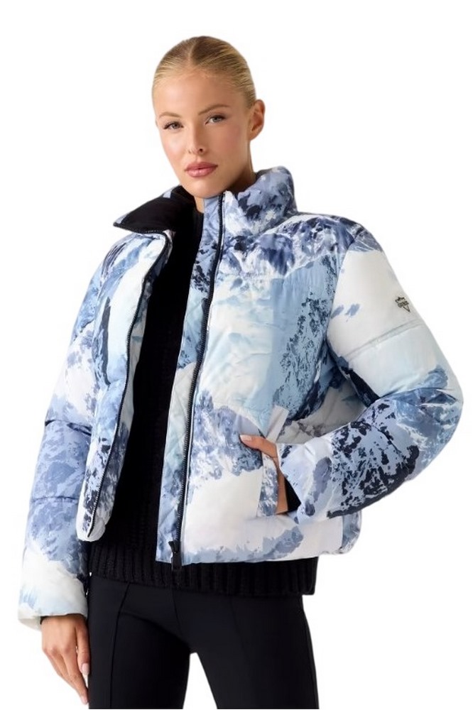 GUESS PRINTED MOUNTAINS CROP PUFFA ΜΠΟΥΦΑΝ ΓΥΝΑΙΚΕΙΟ BLUE