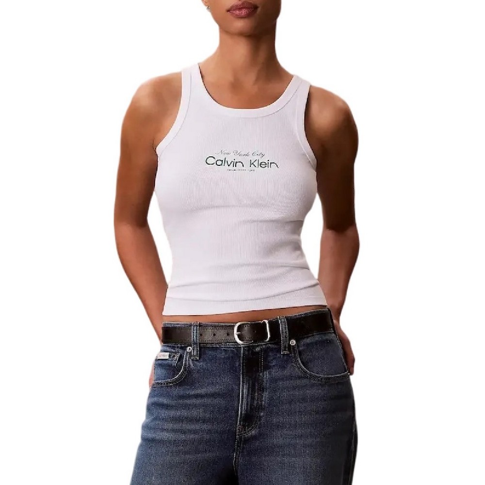 CALVIN KLEIN JEANS CONTOUR 2X2 RIB GRAPHIC TANK ΤΟΠ ΓΥΝΑΙΚΕΙΟ BRIGHT WHITE