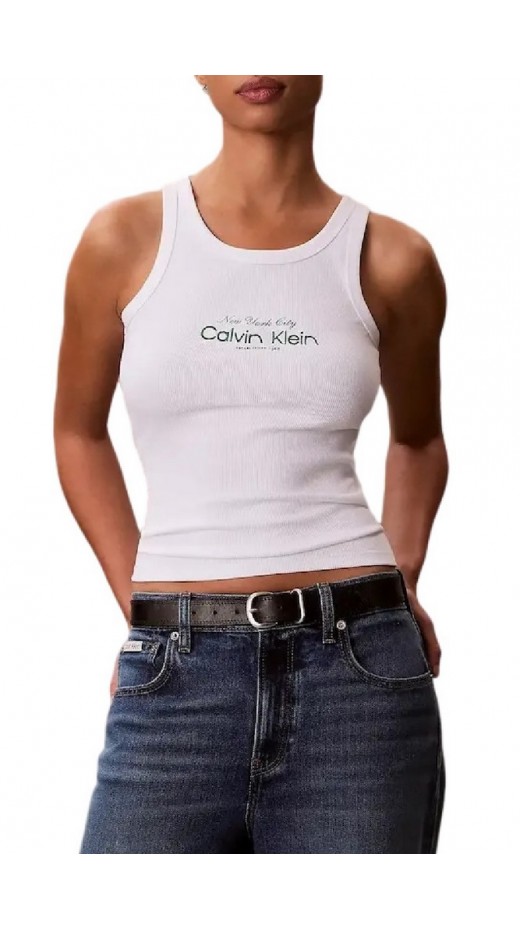 CALVIN KLEIN JEANS CONTOUR 2X2 RIB GRAPHIC TANK ΤΟΠ ΓΥΝΑΙΚΕΙΟ BRIGHT WHITE