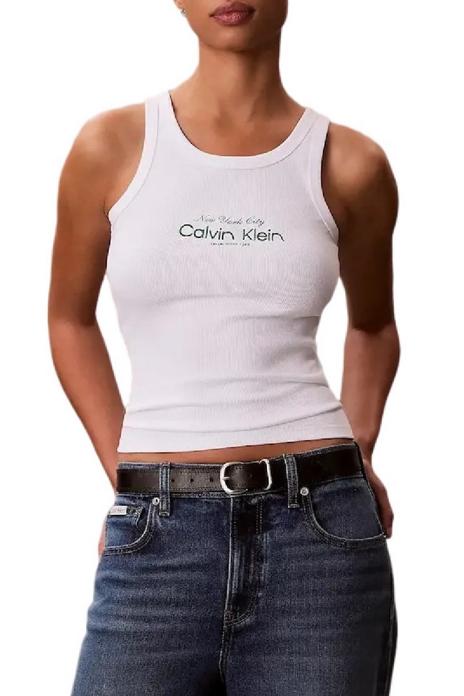 CALVIN KLEIN JEANS CONTOUR 2X2 RIB GRAPHIC TANK ΤΟΠ ΓΥΝΑΙΚΕΙΟ BRIGHT WHITE