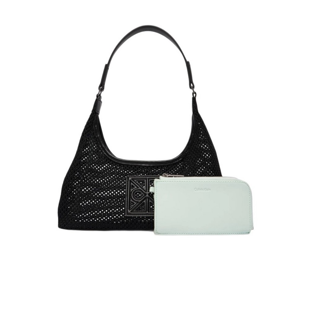 CALVIN KLEIN EMBLEM MESH SHOULDER BAG ΤΣΑΝΤΑ ΓΥΝΑΙΚΕΙΑ BLACK