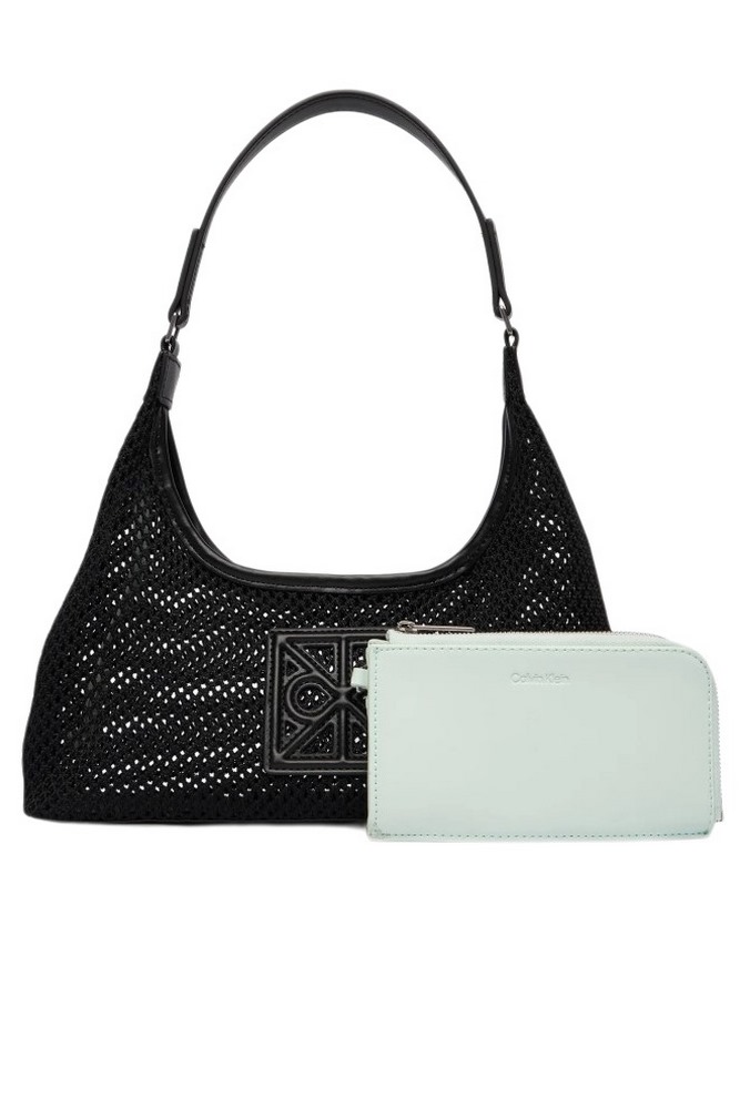CALVIN KLEIN EMBLEM MESH SHOULDER BAG ΤΣΑΝΤΑ ΓΥΝΑΙΚΕΙΑ BLACK