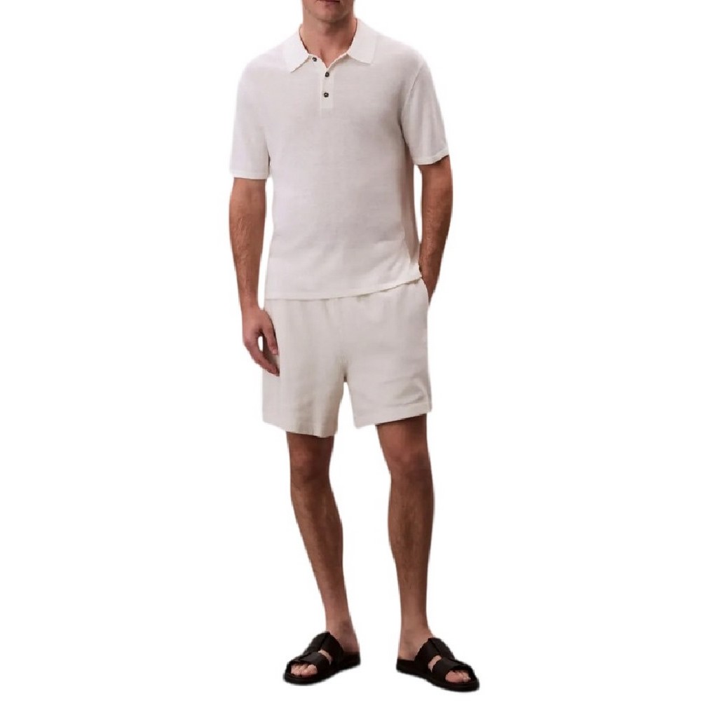 CALVIN KLEIN JEANS HD COTTON WAFFLE SHORT ΒΕΡΜΟΥΔΑ ΑΝΔΡΙΚΗ OFF WHITE