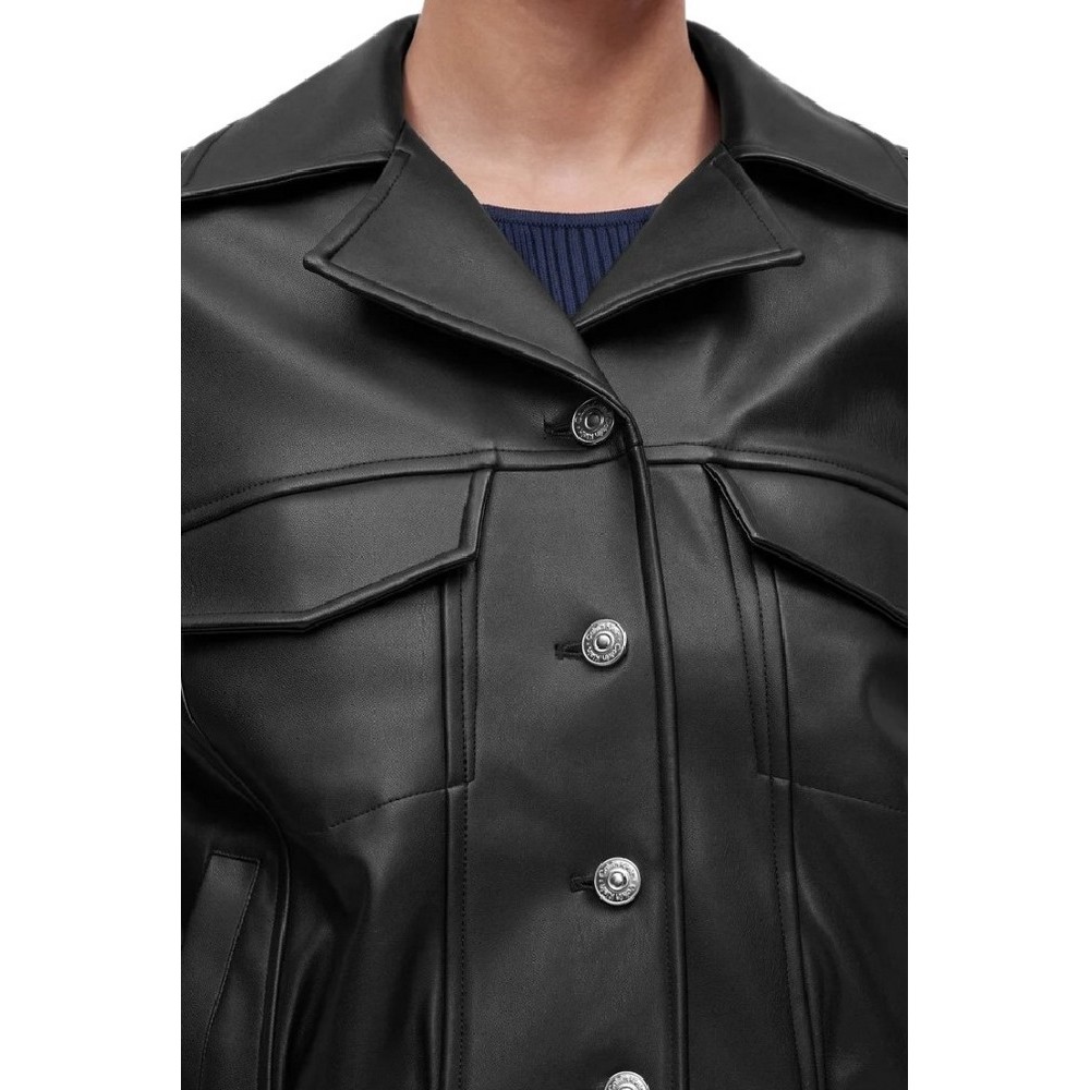 CALVIN KLEIN JEANS BACK PLEAT FAUX LEATHER JACKET ΜΠΟΥΦΑΝ ΓΥΝΑΙΚΕΙΟ BLACK