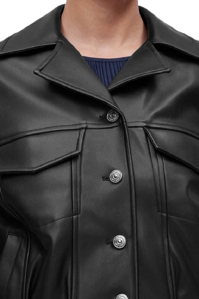 CALVIN KLEIN JEANS BACK PLEAT FAUX LEATHER JACKET ΜΠΟΥΦΑΝ ΓΥΝΑΙΚΕΙΟ BLACK