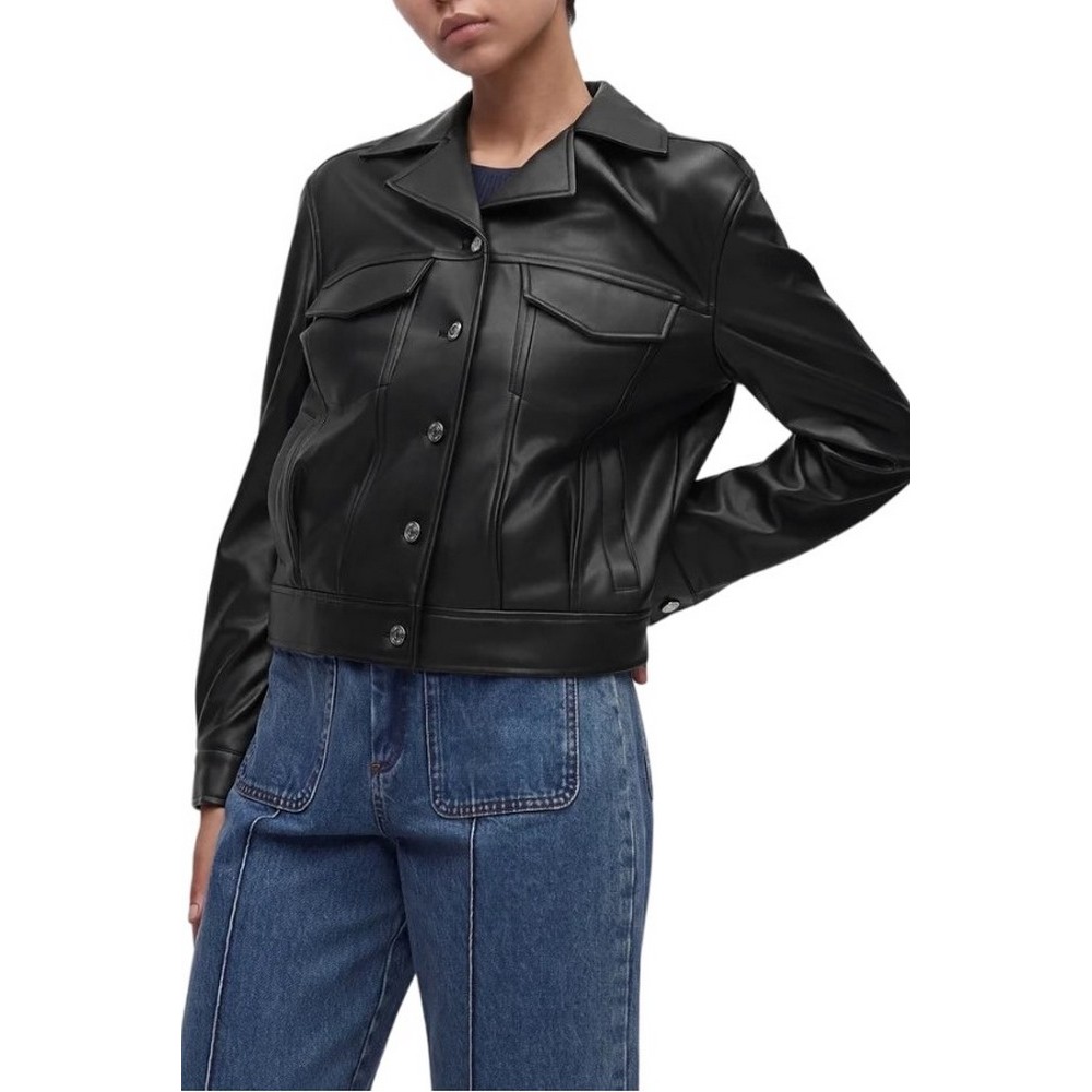 CALVIN KLEIN JEANS BACK PLEAT FAUX LEATHER JACKET ΜΠΟΥΦΑΝ ΓΥΝΑΙΚΕΙΟ BLACK