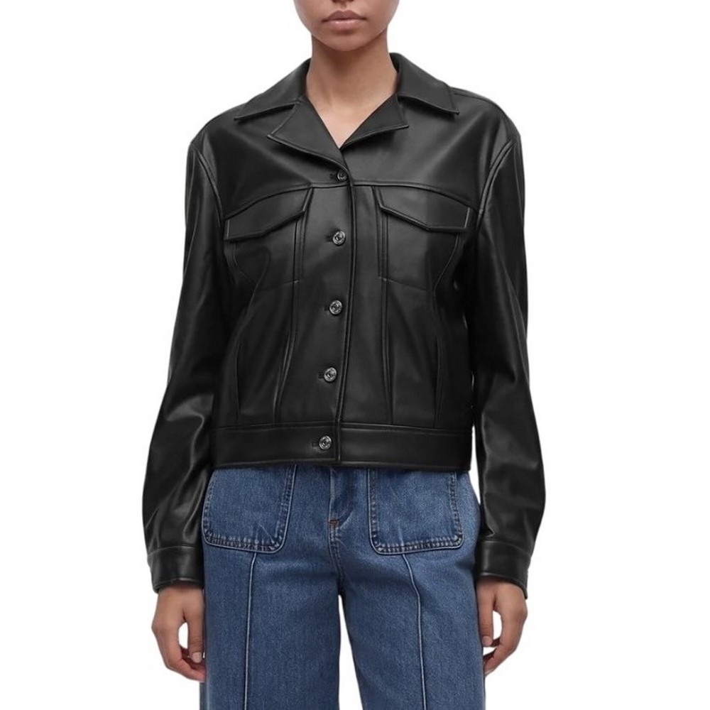 CALVIN KLEIN JEANS BACK PLEAT FAUX LEATHER JACKET ΜΠΟΥΦΑΝ ΓΥΝΑΙΚΕΙΟ BLACK