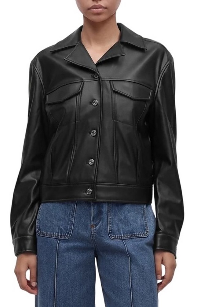 CALVIN KLEIN JEANS BACK PLEAT FAUX LEATHER JACKET ΜΠΟΥΦΑΝ ΓΥΝΑΙΚΕΙΟ BLACK