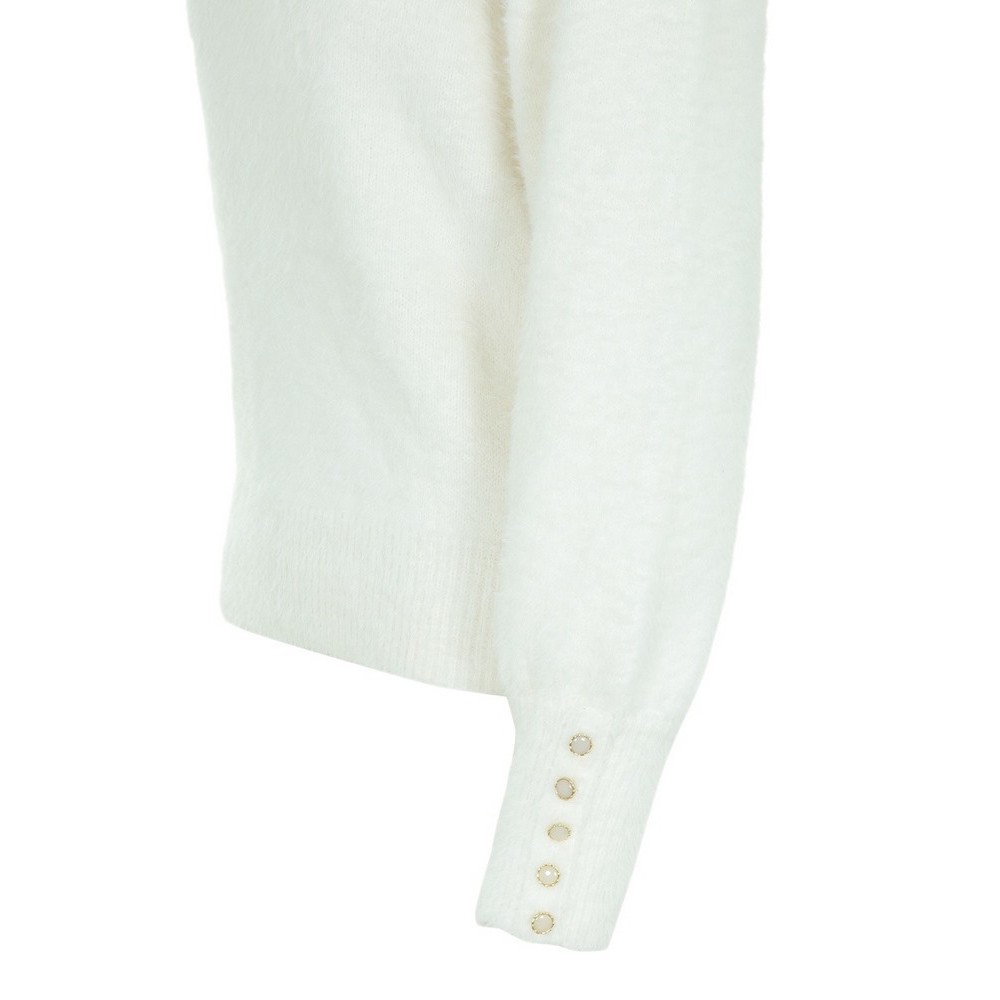 GUESS YUKI FUZ CUT-OUT SWEATER ΜΠΛΟΥΖΑ ΠΛΕΚΤΗ  ΓΥΝΑΙΚΕΙΑ OFF WHITE