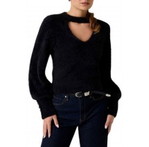 GUESS YUKI FUZ CUT-OUT SWEATER ΜΠΛΟΥΖΑ ΠΛΕΚΤΗ  ΓΥΝΑΙΚΕΙΑ BLACK