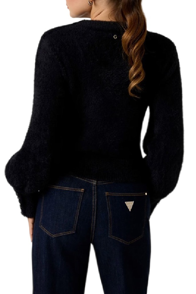 GUESS YUKI FUZ CUT-OUT SWEATER ΜΠΛΟΥΖΑ ΠΛΕΚΤΗ  ΓΥΝΑΙΚΕΙΑ BLACK
