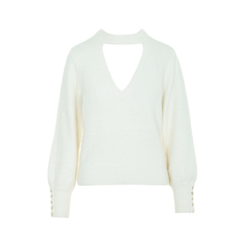 GUESS YUKI FUZ CUT-OUT SWEATER ΜΠΛΟΥΖΑ ΠΛΕΚΤΗ  ΓΥΝΑΙΚΕΙΑ OFF WHITE