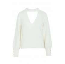 GUESS YUKI FUZ CUT-OUT SWEATER ΜΠΛΟΥΖΑ ΠΛΕΚΤΗ  ΓΥΝΑΙΚΕΙΑ OFF WHITE