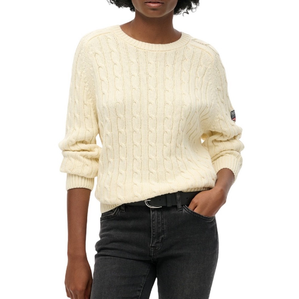 SUPERDRY SLOUCHY CABLE KNIT ΜΠΛΟΥΖΑ ΠΛΕΚΤΗ ΓΥΝΑΙΚΕΙΑ OFF WHITE
