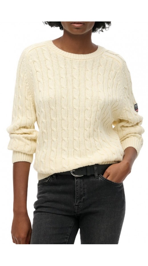 SUPERDRY SLOUCHY CABLE KNIT ΜΠΛΟΥΖΑ ΠΛΕΚΤΗ ΓΥΝΑΙΚΕΙΑ OFF WHITE