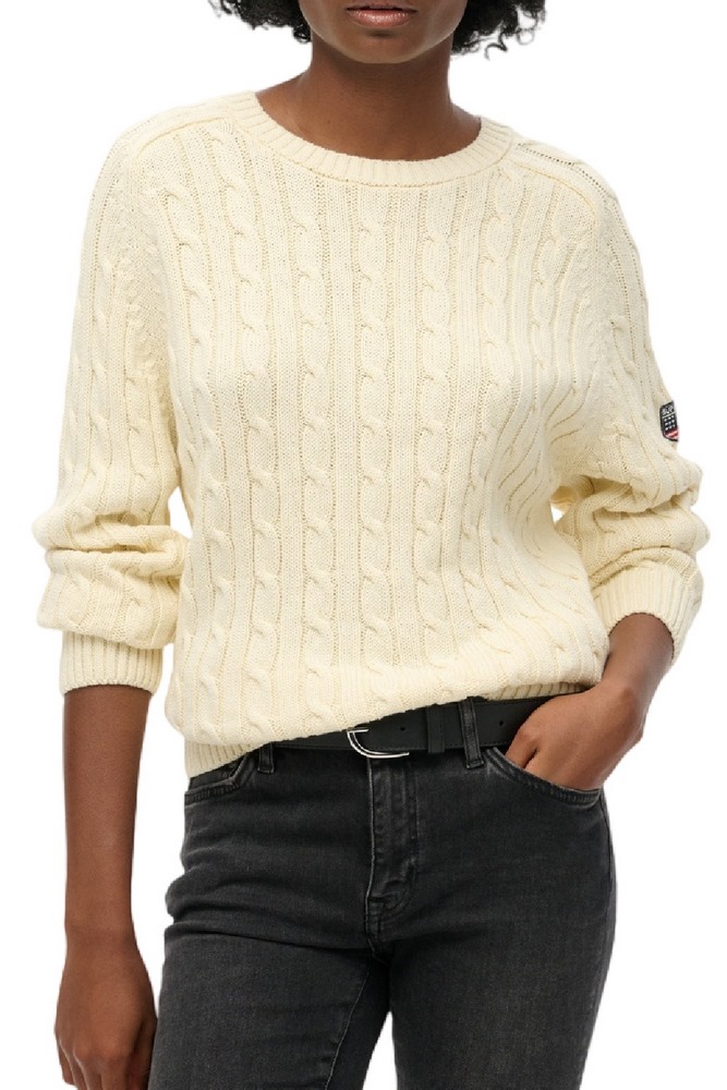 SUPERDRY SLOUCHY CABLE KNIT ΜΠΛΟΥΖΑ ΠΛΕΚΤΗ ΓΥΝΑΙΚΕΙΑ OFF WHITE
