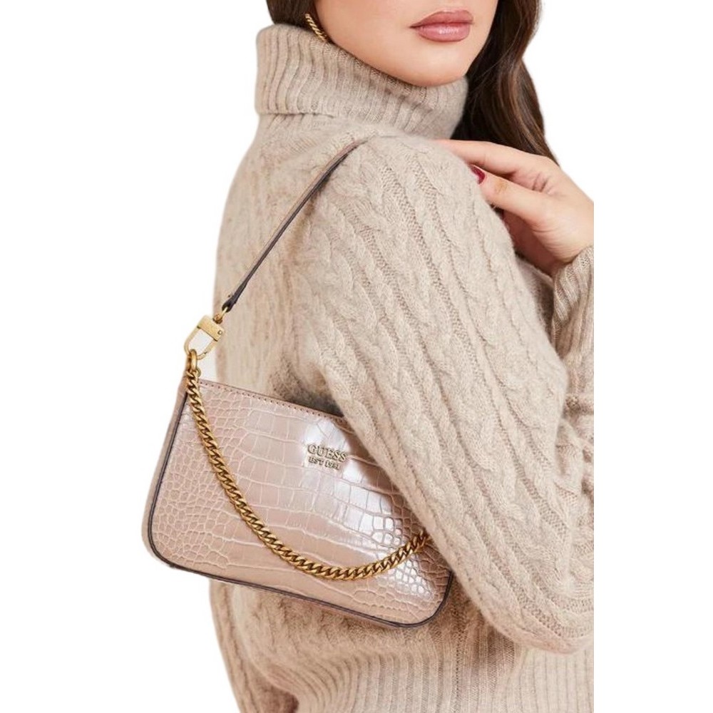 ΤΣΑΝΤΑ KATEY CROC MINI TOP ZIP SHLDR ΓΥΝΑΙΚΕΙΑ GUESS BEIGE