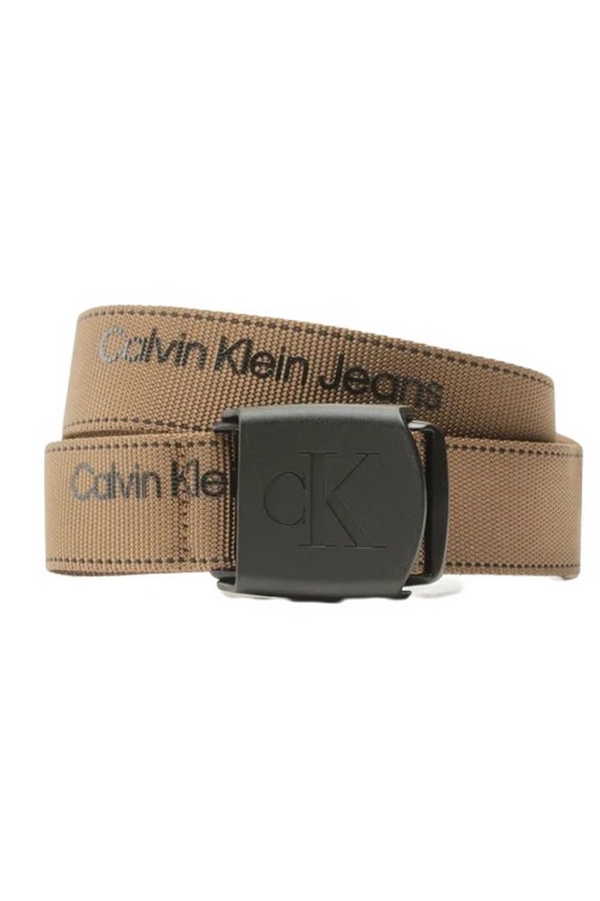 CALVIN KLEIN  JEANS PLAQUE LOGO WEBBING BELT 38MM ΖΩΝΗ ΑΝΔΡΙΚΗ OLIVE