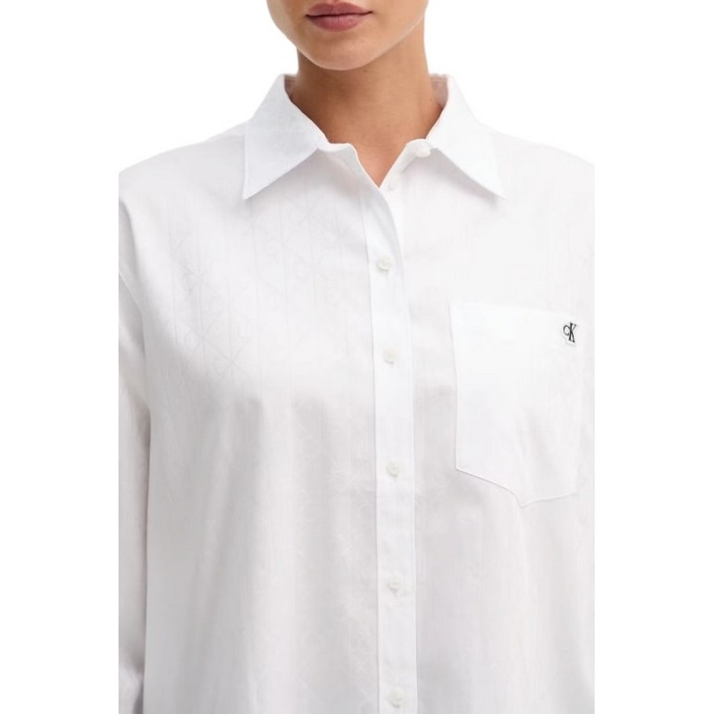 CALVIN KLEIN JEANS COTTON POPLIN JACQUARD RELAXED ΠΟΥΚΑΜΙΣΟ ΓΥΝΑΙΚΕΙΟ WHITE