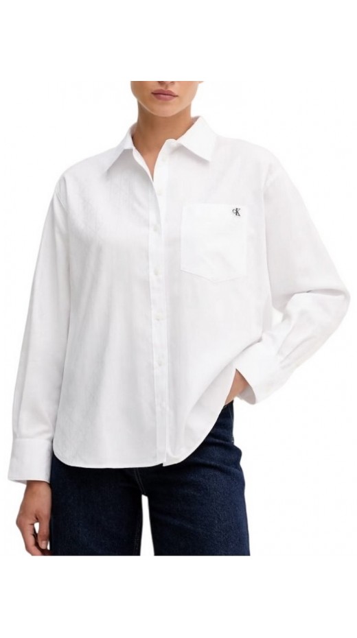 CALVIN KLEIN JEANS COTTON POPLIN JACQUARD RELAXED ΠΟΥΚΑΜΙΣΟ ΓΥΝΑΙΚΕΙΟ WHITE