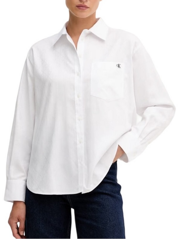 CALVIN KLEIN JEANS COTTON POPLIN JACQUARD RELAXED ΠΟΥΚΑΜΙΣΟ ΓΥΝΑΙΚΕΙΟ WHITE