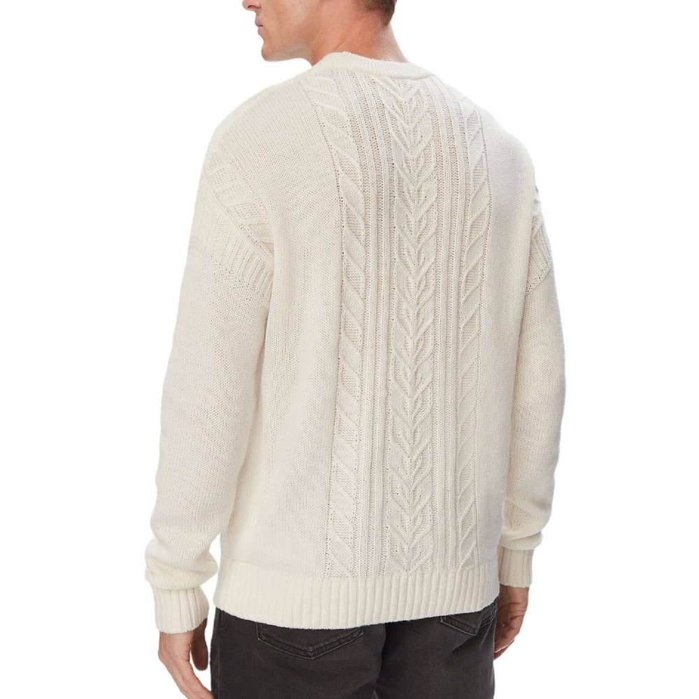 CALVIN KLEIN JEANS LOGO CABLE CREW 3GG ΜΠΛΟΥΖΑ ΠΛΕΚΤΗ ΑΝΔΡΙΚΗ OFF WHITE