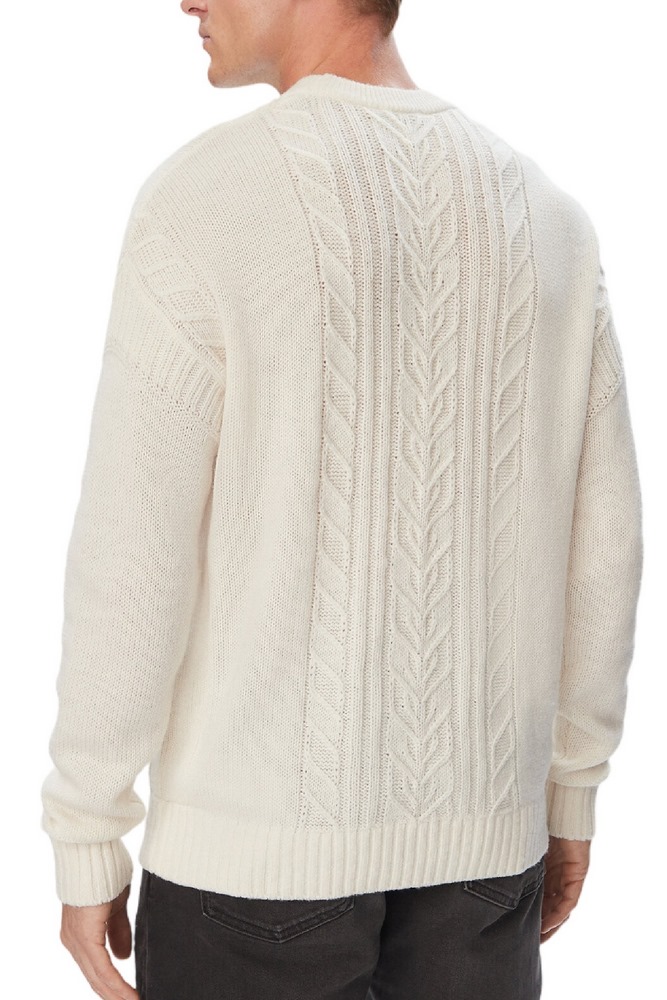 CALVIN KLEIN JEANS LOGO CABLE CREW 3GG ΜΠΛΟΥΖΑ ΠΛΕΚΤΗ ΑΝΔΡΙΚΗ OFF WHITE