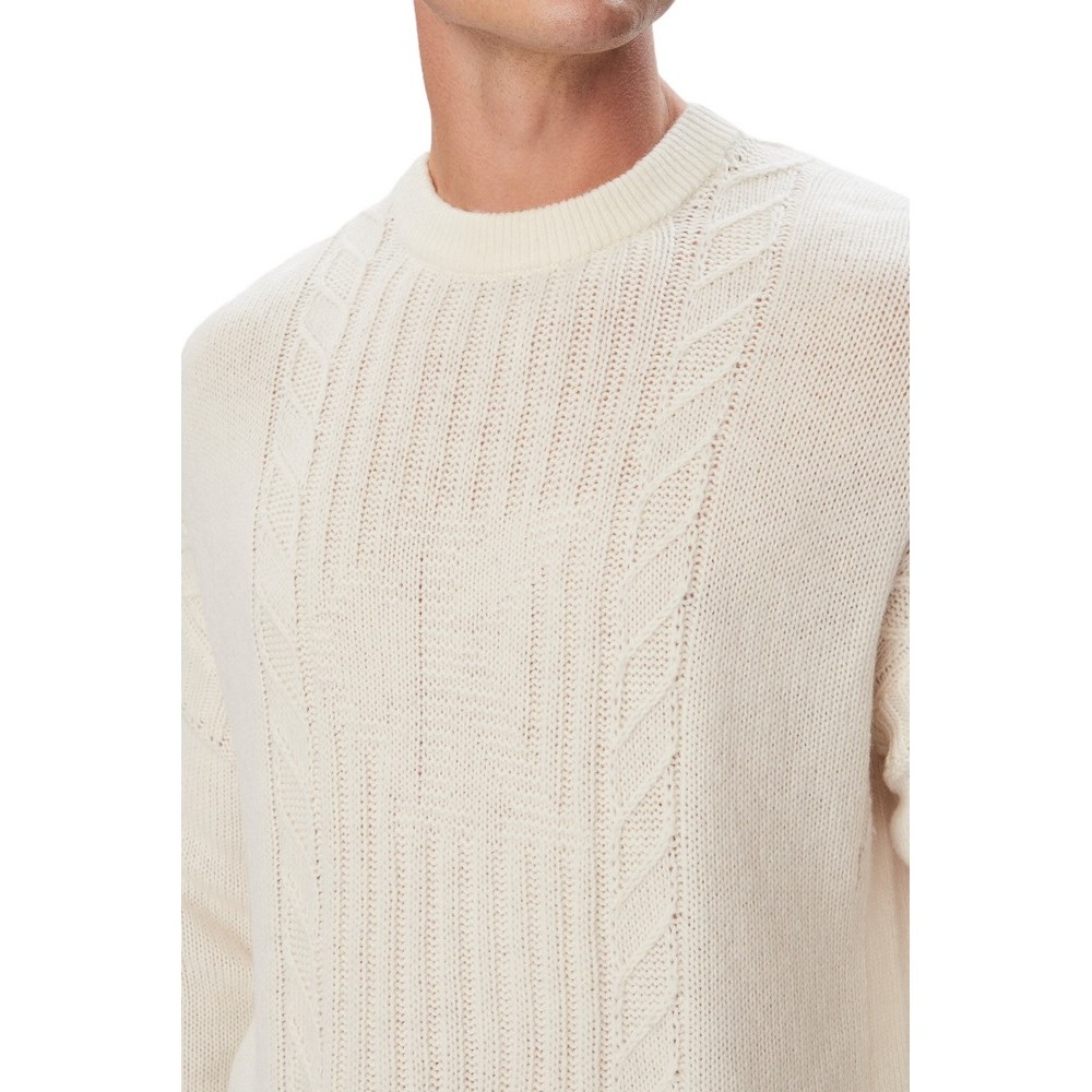 CALVIN KLEIN JEANS LOGO CABLE CREW 3GG ΜΠΛΟΥΖΑ ΠΛΕΚΤΗ ΑΝΔΡΙΚΗ OFF WHITE
