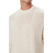 CALVIN KLEIN JEANS LOGO CABLE CREW 3GG ΜΠΛΟΥΖΑ ΠΛΕΚΤΗ ΑΝΔΡΙΚΗ OFF WHITE