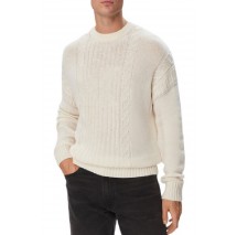 CALVIN KLEIN JEANS LOGO CABLE CREW 3GG ΜΠΛΟΥΖΑ ΠΛΕΚΤΗ ΑΝΔΡΙΚΗ OFF WHITE