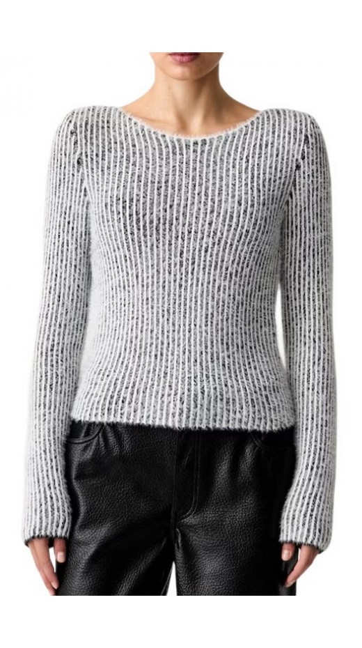 HUGO BOSS SIBILLA SWEATER ΜΠΛΟΥΖΑ ΠΛΕΚΤΗ ΓΥΝΑΙΚΕΙΑ BLACK/WHITE