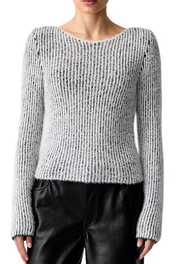 HUGO BOSS SIBILLA SWEATER ΜΠΛΟΥΖΑ ΠΛΕΚΤΗ ΓΥΝΑΙΚΕΙΑ BLACK/WHITE