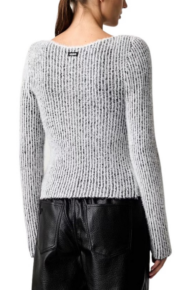 HUGO BOSS SIBILLA SWEATER ΜΠΛΟΥΖΑ ΠΛΕΚΤΗ ΓΥΝΑΙΚΕΙΑ BLACK/WHITE
