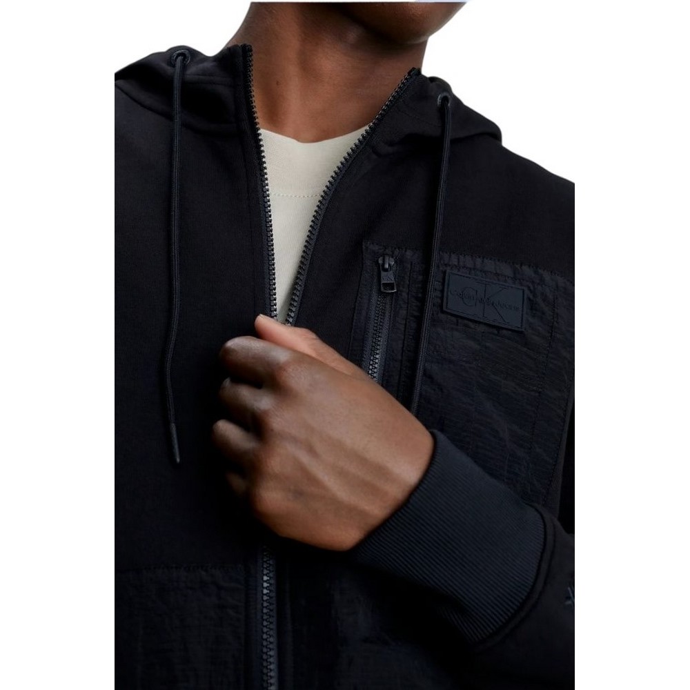 CALVIN KLEIN JEANS MIX MEDIA ZIP THROUGH HOODIE ΖΑΚΕΤΑ ΑΝΔΡΙΚΗ BLACK