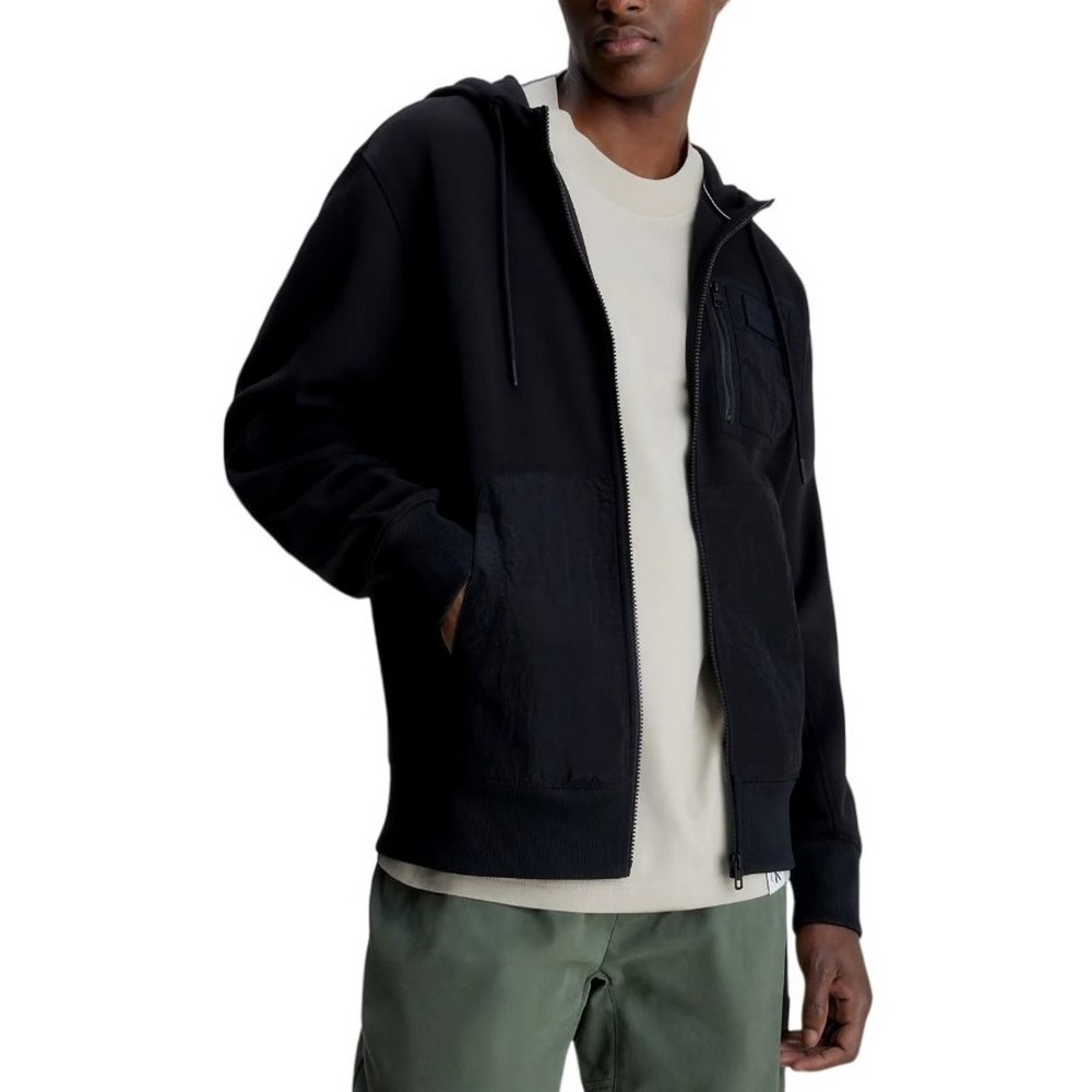 CALVIN KLEIN JEANS MIX MEDIA ZIP THROUGH HOODIE ΖΑΚΕΤΑ ΑΝΔΡΙΚΗ BLACK