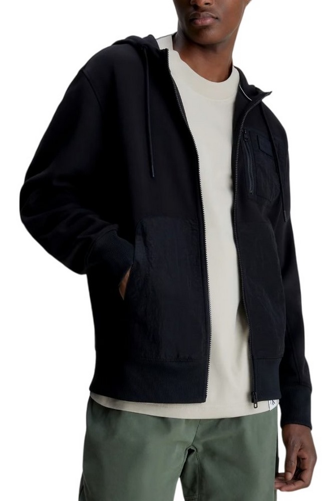 CALVIN KLEIN JEANS MIX MEDIA ZIP THROUGH HOODIE ΖΑΚΕΤΑ ΑΝΔΡΙΚΗ BLACK