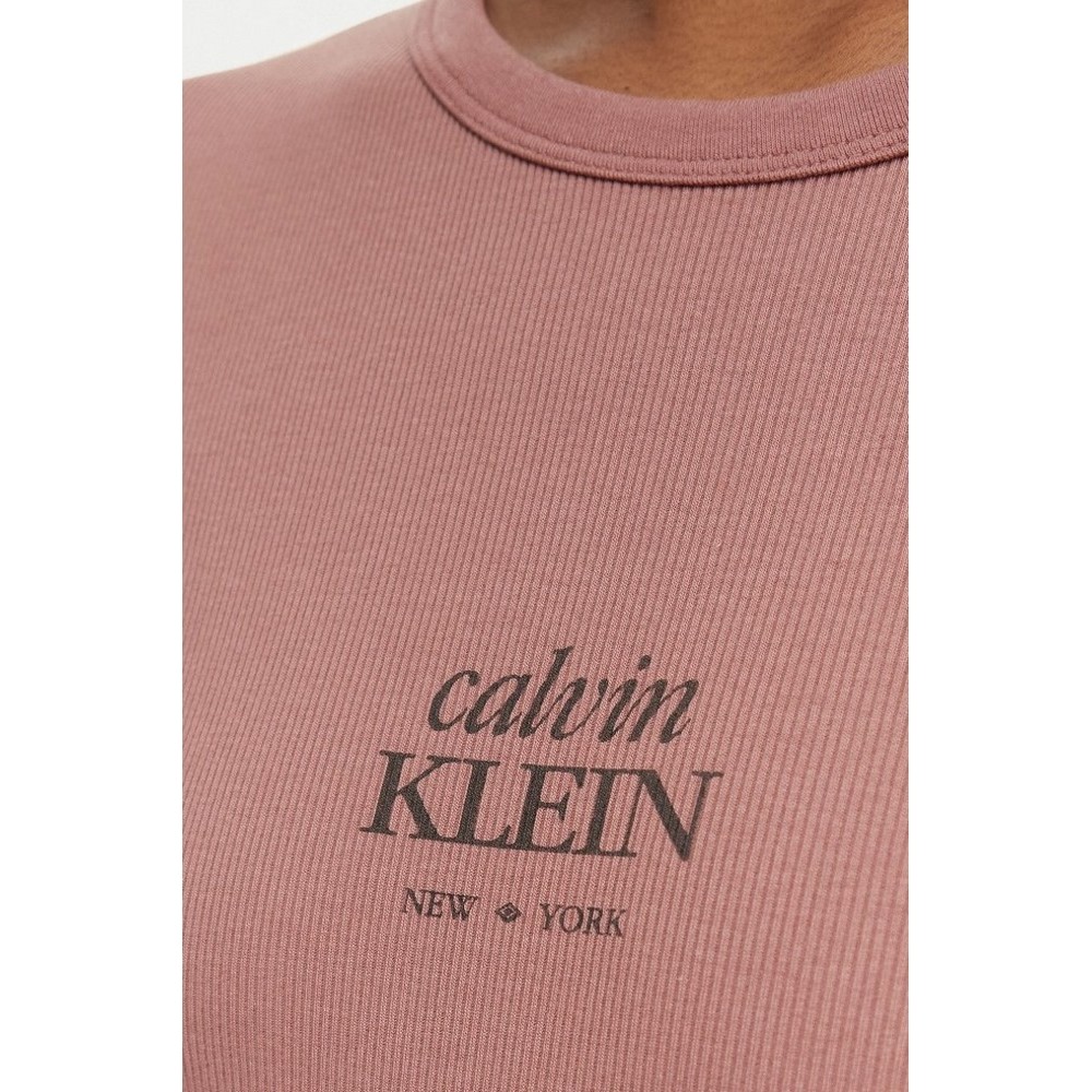 CALVIN KLEIN JEANS 2X2 BABY RIB LOGO MIDI DRESS ΦΟΡΕΜΑ ΓΥΝΑΙΚΕΙΟ BROWN